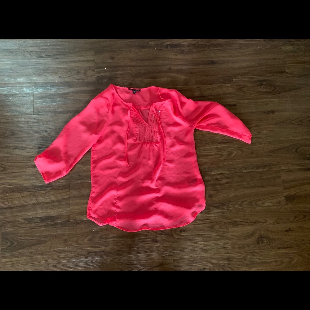 Express blouse sheer with sequins at top